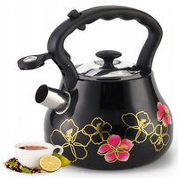 Czajnik NA GAZ stalowy z gwizdkiem 3L Indukcja TRADYCYJNY CZARNY w kwiatki