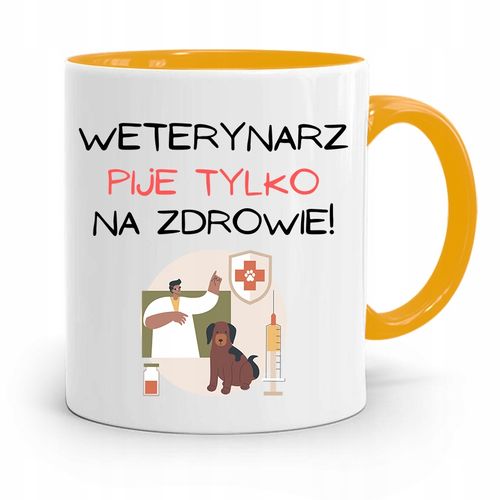 Kubek Żółty Weterynarza Pije Tylko Na Zdrowie Z Nadrukiem Ze Zdjęciem na Arena.pl