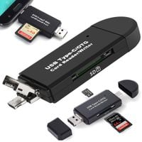Czytnik kart SD, microSD, TF 3w1 z USB, USB-C i micro USB dla wygody podłączania