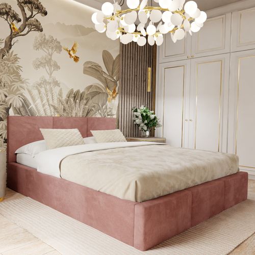 ŁÓŻKO TAPICEROWANE 180x200 ŁÓŻKO PODWÓJNE Z POJEMNIKIEM BRUDNY RÓŻ na Arena.pl