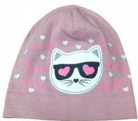 CZAPKA DZIECIĘCA Z kotkiem bawełna POLSKA GRACEK 42cm-66cm dusty pink
