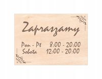 Grawerowana TABLICZKA DREWNIANA ZAPRASZAMY godziny otwarcia TWÓJ NAPIS