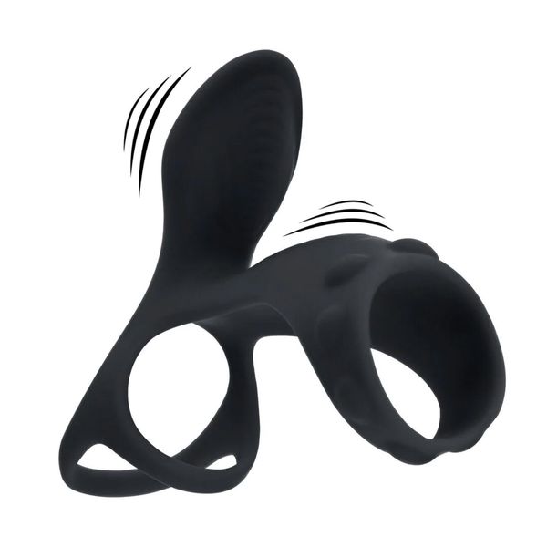 Vibrating Silicone Cock And Ball Ring With Shaft Loop - Black zdjęcie 1