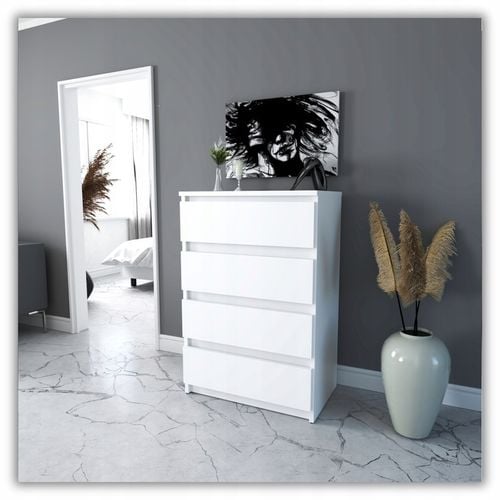 Komoda Biała Z 4 Szufladami 60 CM Szafka Rtv Loft Mała Nowoczesna Do na Arena.pl