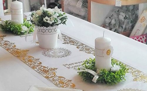 DEKORACJA KOMUNIJNA stroik na stół komunia STR2 na komunię dekoracja biały na Arena.pl