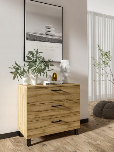 Komoda Nela 80 z 3 szufladami blat 16 dąb craft złoty (W1) na Arena.pl