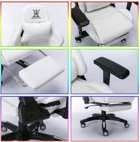 FOTEL GAMINGOWY BIUROWY WYGODNY KRZESŁO GRACZA OBROTOWY +RGB LED I PODNÓŻEK na Arena.pl