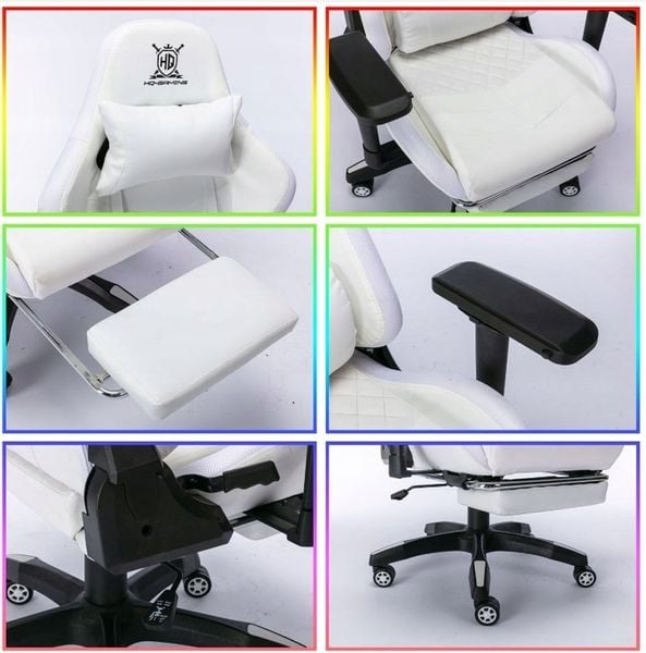 FOTEL GAMINGOWY BIUROWY WYGODNY KRZESŁO GRACZA OBROTOWY +RGB LED I PODNÓŻEK zdjęcie 13