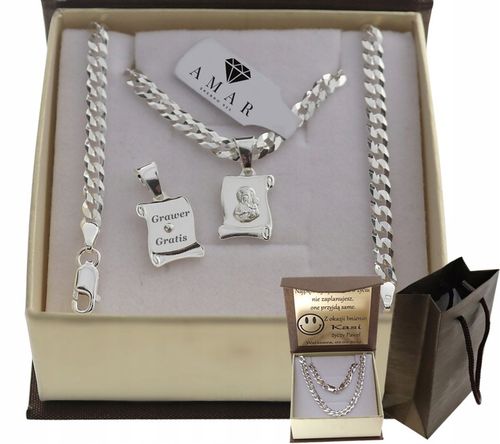SREBRNY PEŁNY ŁAŃCUSZEK MĘSKI PANCERKA Z ZAWIESZKĄ PR. 925 + GRAWER GRATIS na Arena.pl