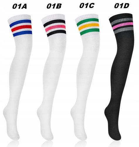 Zakolanówki bawełniane Intenso w paski BIAŁE PL na Arena.pl