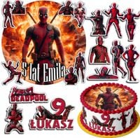 ZESTAW OPŁATEK NA TORT 30CM + 17 POSTACI - DEAD POOL + IMIĘ 24CM 26CM