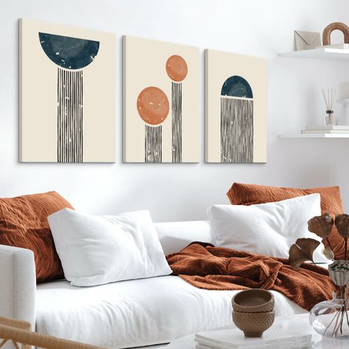 OBRAZY NA PŁÓTNIE SET ABSTRAKCJA FIGURY GEOMETRYCZNE STYL BOHO 90cm x 40cm na Arena.pl