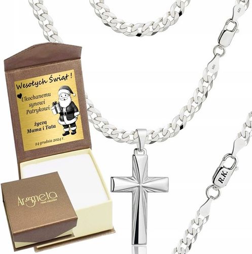Łańcuszek Męski Srebrny Pancerka 5,00 mm z Krzyżykiem pr 925 Grawer Gratis na Arena.pl