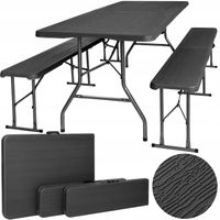 STÓŁ CATERINGOWY SKŁADANY W WALIZKĘ OGRODOWY BANKIETOWY 180 CM + 2 ŁAWKI