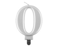 Świeczka na tort cyfra 0 srebrna metaliczna