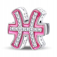 Zawieszka SREBRO 925 Koralik Charms Różowy Znak Zodiaku Ryby