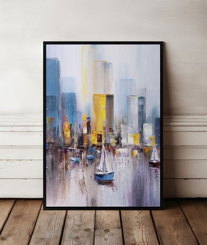 Plakat obraz żaglówka jacht abstrakcja 21x30 cm w czarnej ramie na Arena.pl