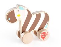 Kolorowa, drewniana zebra na kółkach dla malucha