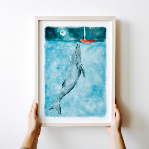 Plakat wieloryb ocean statek pokój dziecka 29,7x42 cm A3 na Arena.pl