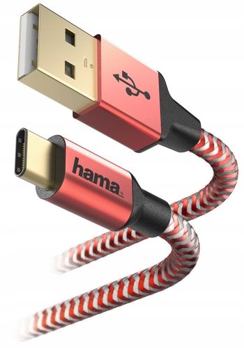 Kabel USB HAMA Ładujący/Data Reflected USB-C USB-A 1.5m Czerwony 201559 na Arena.pl