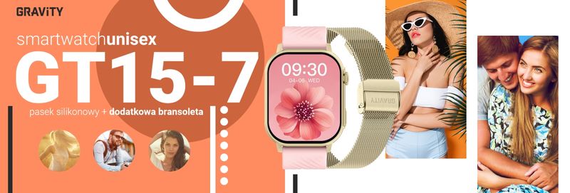 Smartwatch Gravity GT15-7 Różowy Pasek Silikonowy + Złota Bransoleta zdjęcie 10