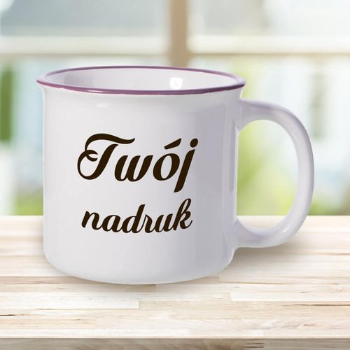 Kubek ceramiczny, emaliowany z fioletowym rantem z Twoim nadrukiem na Arena.pl