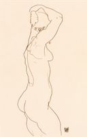 Naked woman backview. Standing Nude, Facing Right, Egon Schiele - plakat 40x50 cm