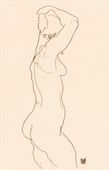 Naked woman backview. Standing Nude, Facing Right, Egon Schiele - plakat 70x100 cm