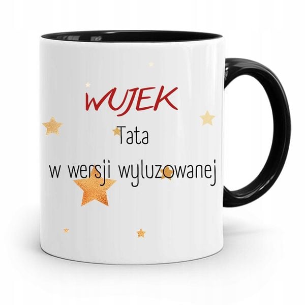 Kubek Czarny Dla Wujka Tata W Wersji Wyluzowanej Z Nadrukiem Ze Zdjęciem zdjęcie 1