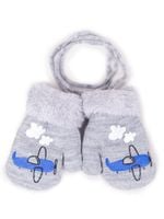 Rękawiczki chłopięce jednopalczaste szare samolot 12 YOCLUB