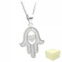 Srebrny Naszyjnik Damski 925 Wisiorek Łańcuch Dłoń Ręka Fatimy Hamsa Amulet