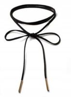 CHOKER czarny NASZYJNIK na szyję sznurówka DŁUGI vintage złote końcówki