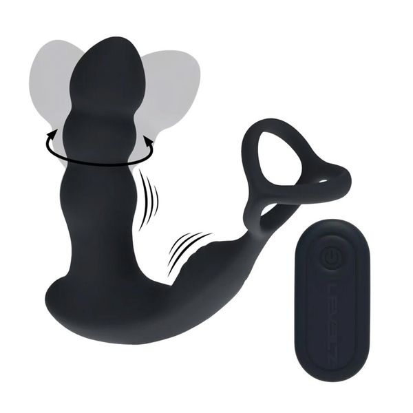 Dual Vibrating Remote Rotating Head Silicone Prostate Stimulator With Cock zdjęcie 1