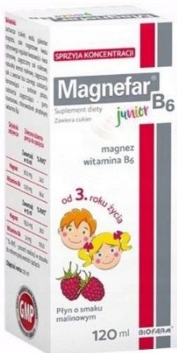 Magnefar B6 Junior Magnez Witamina B6 120 ml płyn o smaku malinowym na Arena.pl