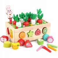 SORTER MONTESSORI DREWNIANY WÓZEK WARZYWA ROBACZKI CIĄGACZ EDUKACYJNY 3+