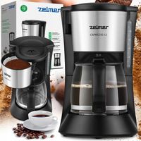 EKSPRES DO KAWY ZELMER PRZELEWOWY SZKLANY METALOWY PODGRZEWANY 1,2L 680W