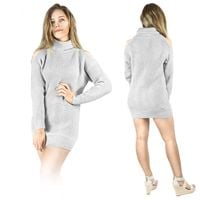 SWETER TUNIKA GOLF SZARY SUKIENKA WYCIĘCIA MIĘCIUTKI CIEPŁY DŁUGI RĘKAW S