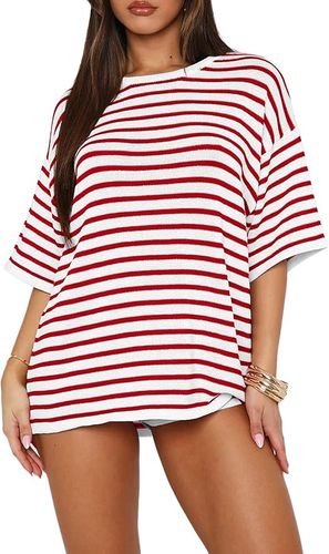 Damski Dres Dwuczęściowy w Paski Krótki Rękaw Szorty Czerwony Rozmiar L na Arena.pl