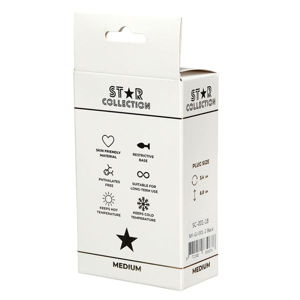Star Collection - Black Silicone Anal Plug M - Light Blue Stone zdjęcie 2