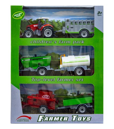 Traktor z pięcioma przyczepami czerwony na Arena.pl