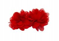 Elegancka spinka automat dwa kwiatki z materiału czerwony 13 cm