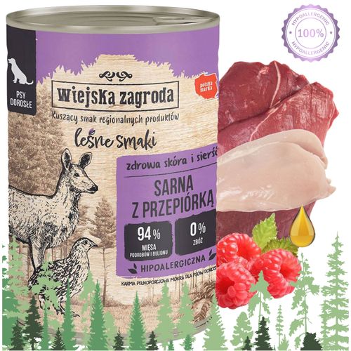 karma dla psa sarna przepiórka 400g leśne smaki wiejska zagroda sierść psów na Arena.pl
