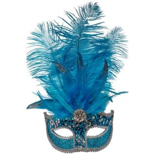 Maska karnawałowa "Wenecka - Cekinowa z piórami", niebieska, Carnival Toy