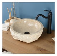 Umywalka marmurowa 40 cm kremowa zlew kamień naturalny okrągła nablatowa