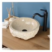 Umywalka marmurowa 40 cm kremowa zlew kamień naturalny okrągła nablatowa