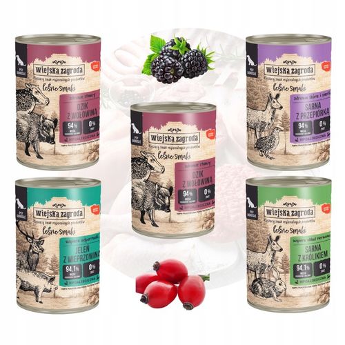 WIEJSKA ZAGRODA MOKRA KARMA DLA PSA LEŚNE SMAKI BOGATY MIX SMAKÓW 5 X 400 G na Arena.pl