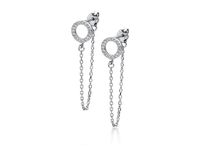 Delikatne rodowane srebrne wiszące kolczyki celebrytka kółka circle ring cyrkonie srebro 925 Z1723E