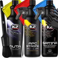 K2 PRO ZESTAW CZYSZCZENIA WNĘTRZA AUTA KOKPITU SZYB APC STRONG SATINA NUTA