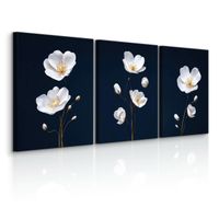 Obrazy Do Sypialni Set Białe Maki Kwiaty Natura Minimalizm 90cm x 40cm