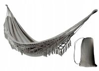 DUŻY DWUOSOBOWY HAMAK MOCNY XXL OGRODOWY BOHO Z MAKRAMĄ I POKROWCEM szary